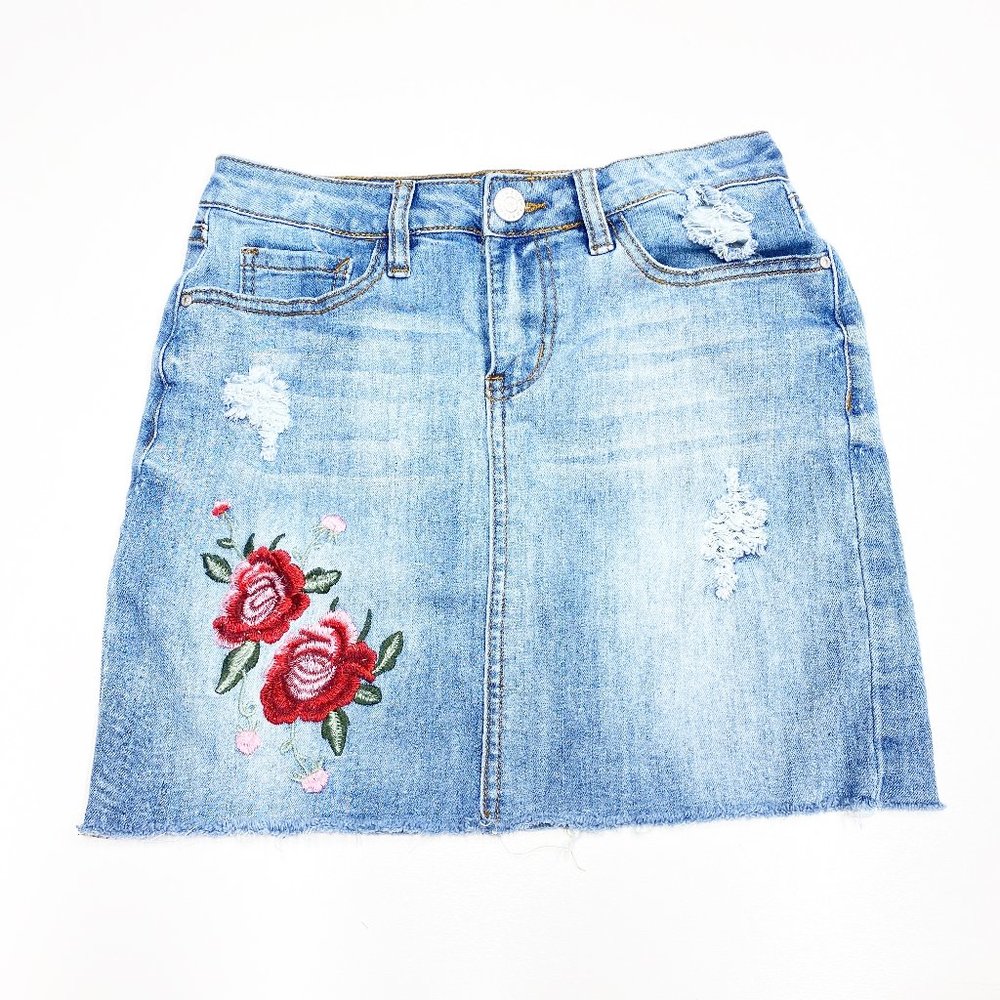 Refuge Denim Mini Jean Skirt Embroidered Small